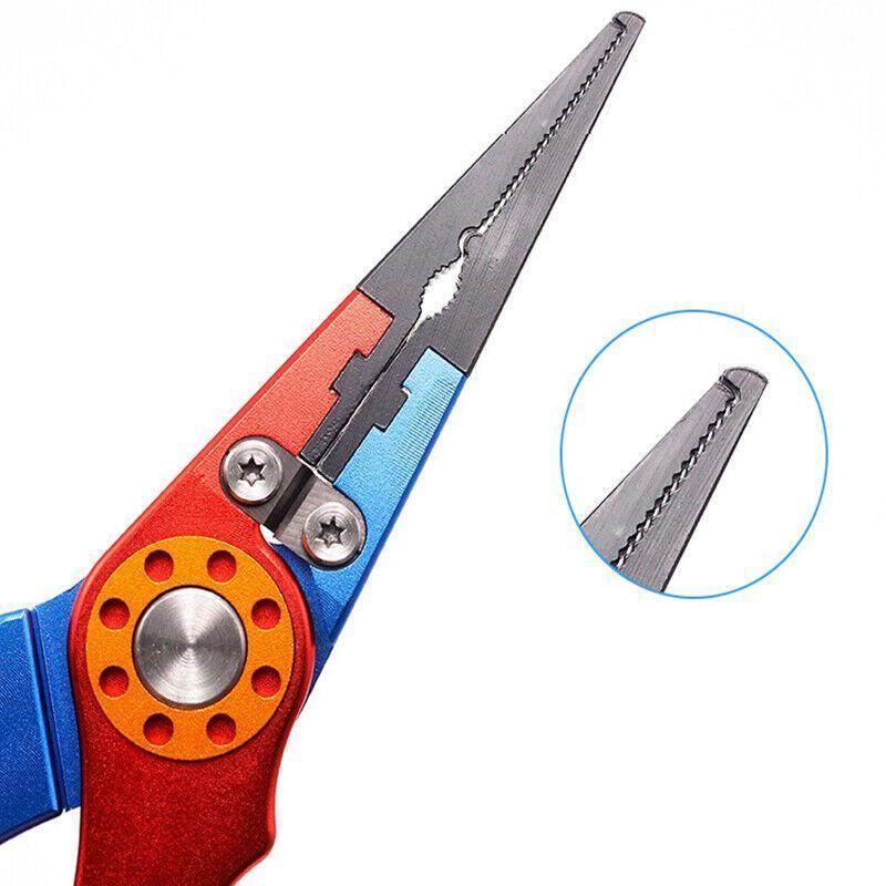 Aluminium Fishing Pliers Hook Remover Line Cutter Braid Mono Split Ring Fish Grip - Blue+Red