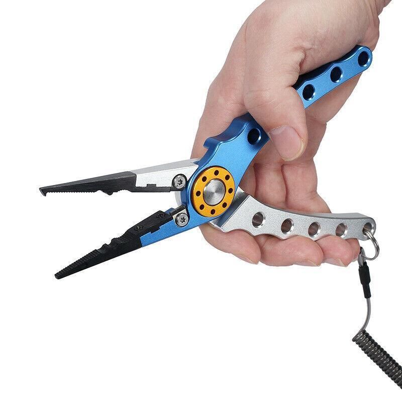 Aluminium Fishing Pliers Hook Remover Line Cutter Braid Mono Split Ring Fish Grip - Blue+Silver