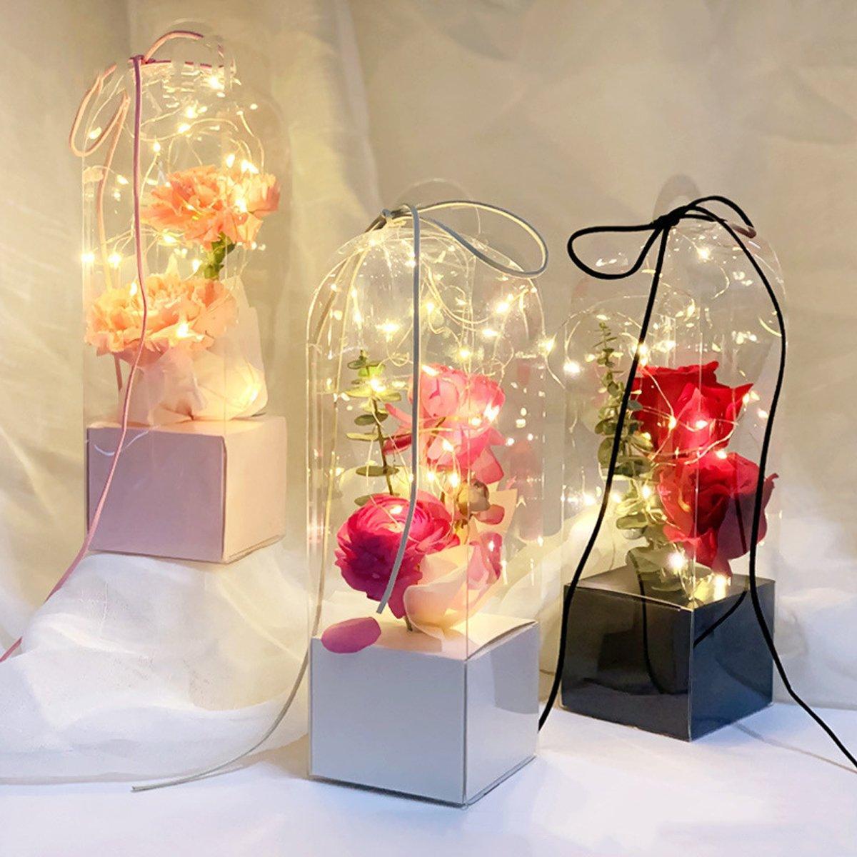 10pcs Bouquet Packaging Transparent PVC Flower Box Portable Floral Gift Boxes - White