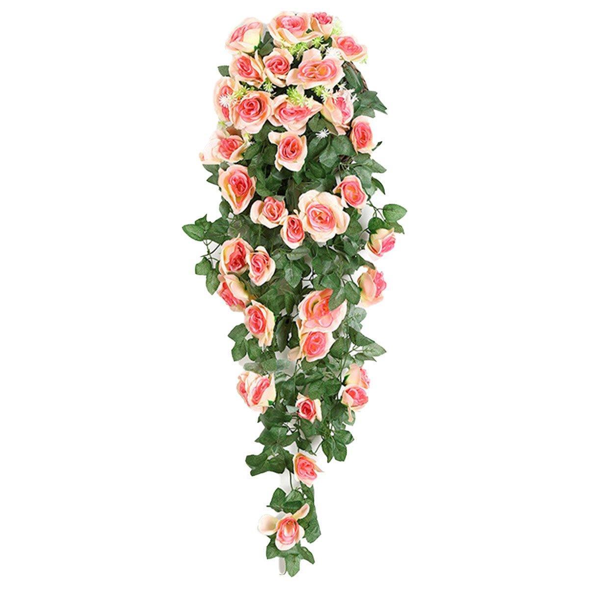 2PCS Artificial Rose Flower Garland Hanging Vine Home Wall Decor Fake Rattan - Purple