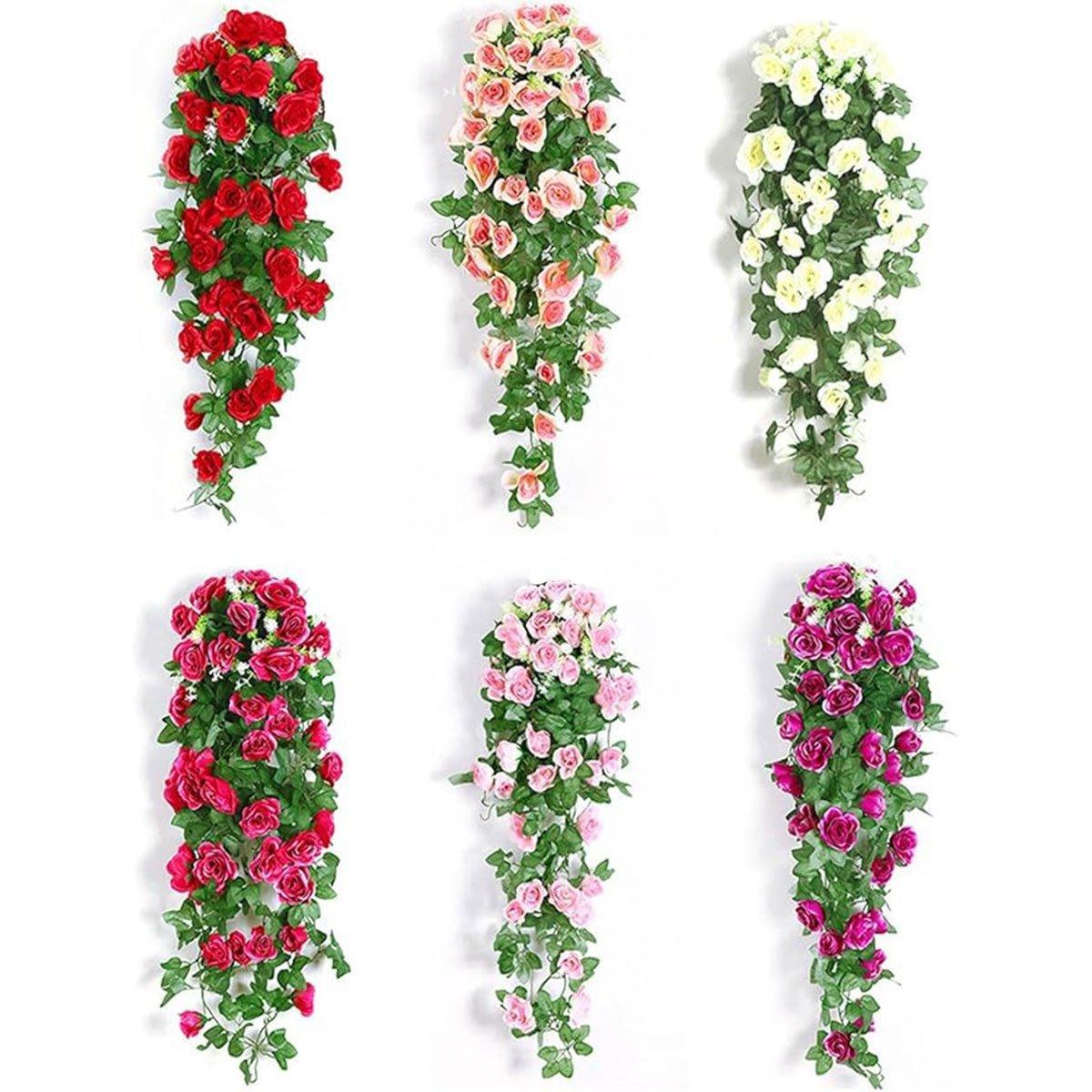 2PCS Artificial Rose Flower Garland Hanging Vine Home Wall Decor Fake Rattan - White