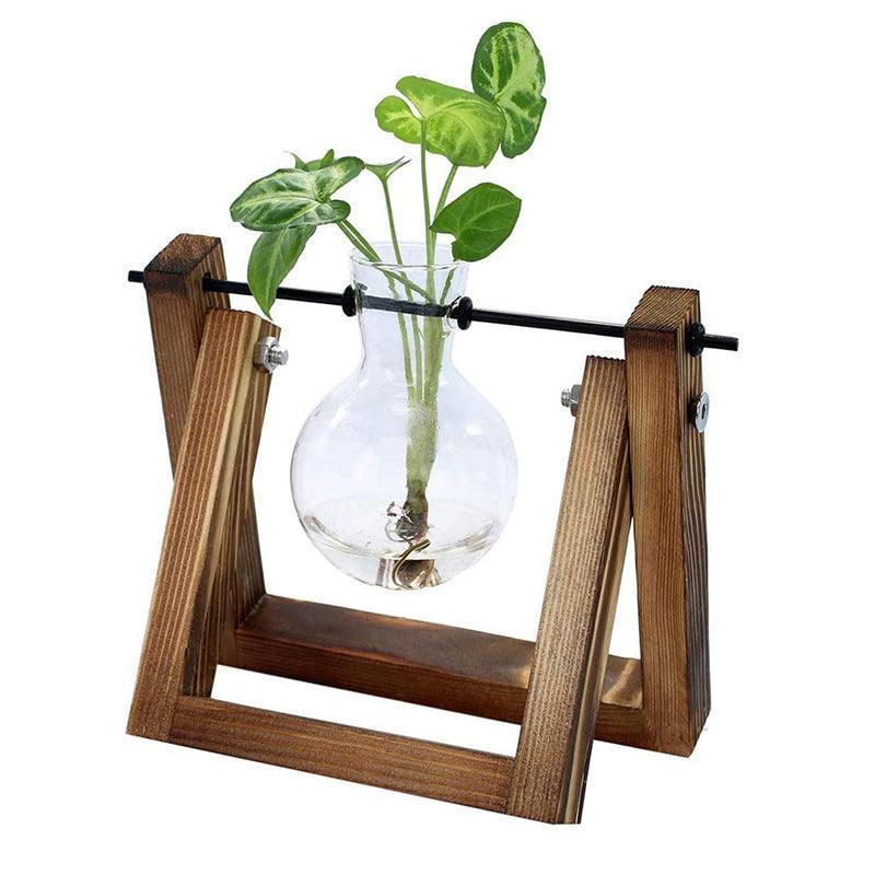 Wood Stand Glass Vase Terrarium Hydroponic Hanging Planter Home Decor - S With 1 Bottle