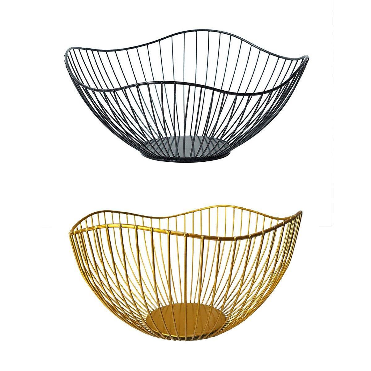 Large Iron Fruit Storage Basket Home Decor Snack Candy Plate Living Room Basket - Black
