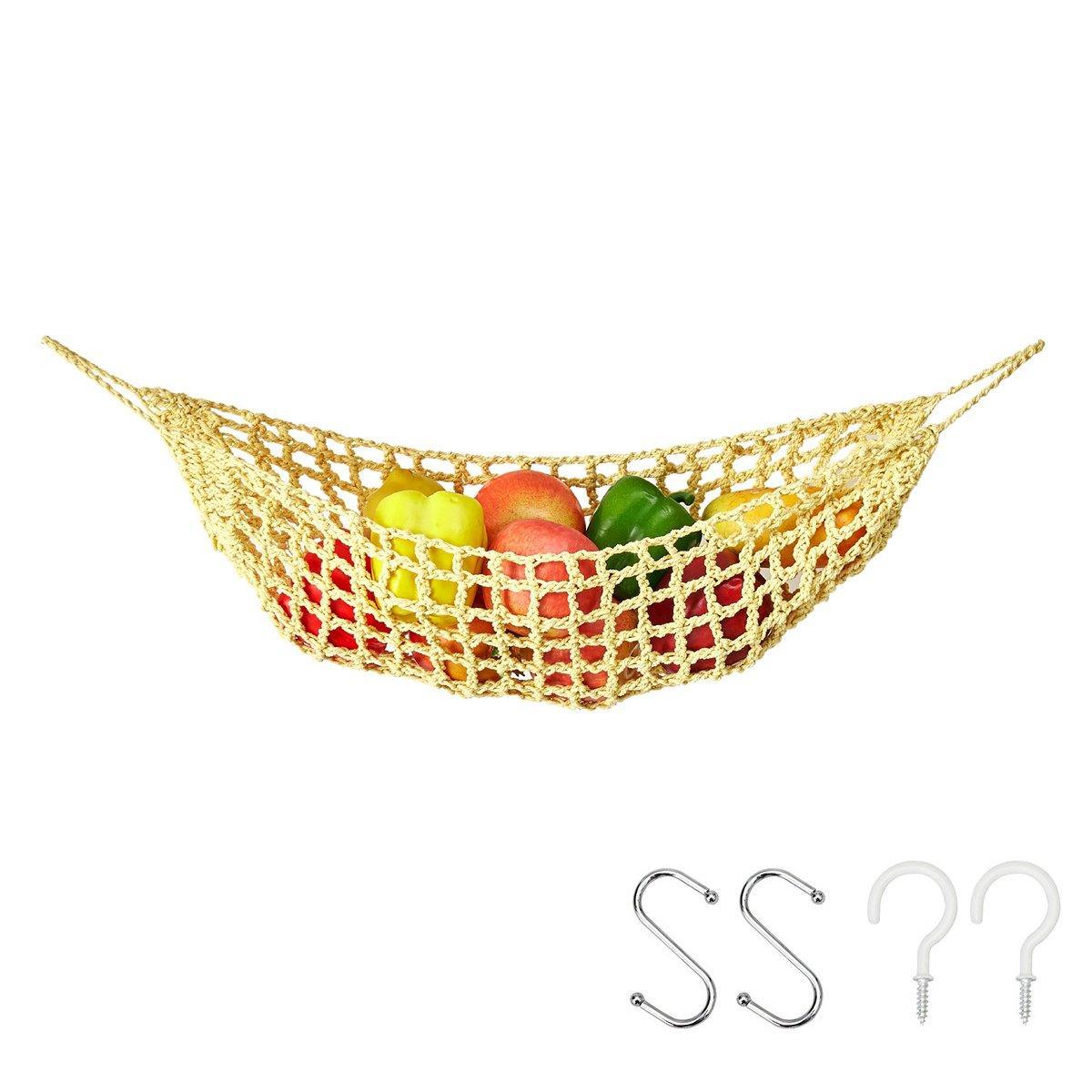 Under Desk Hanging Fruit Basket Kitchen Storage Net Home Organizer for Fruits - White