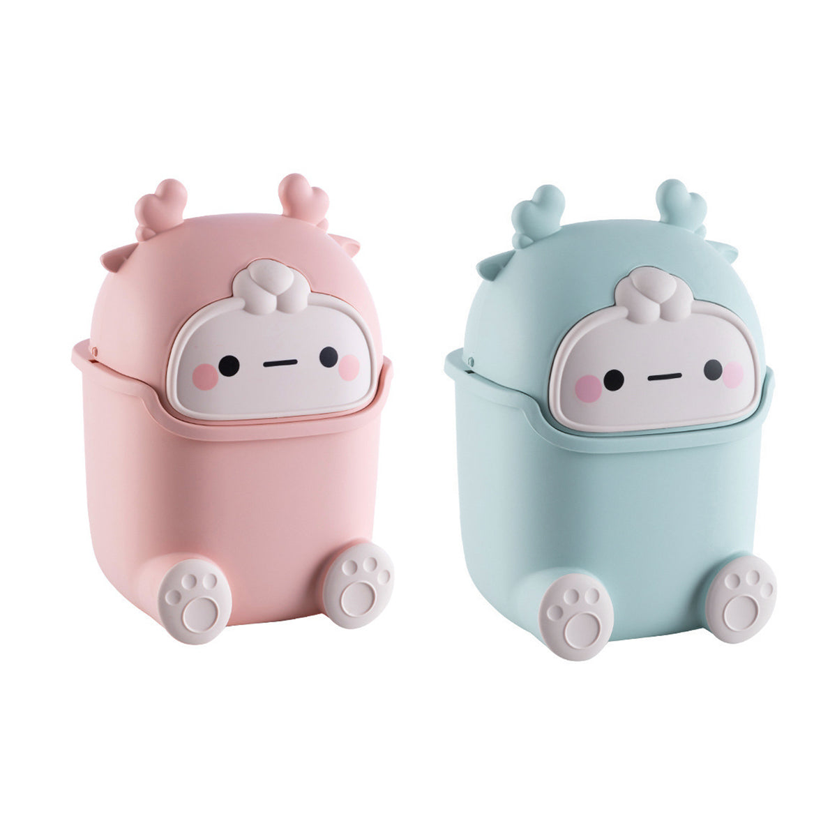 Mini Monster Trash Can Desktop Flip Top Garbage Bin Small Plastic Waste Basket - Pink