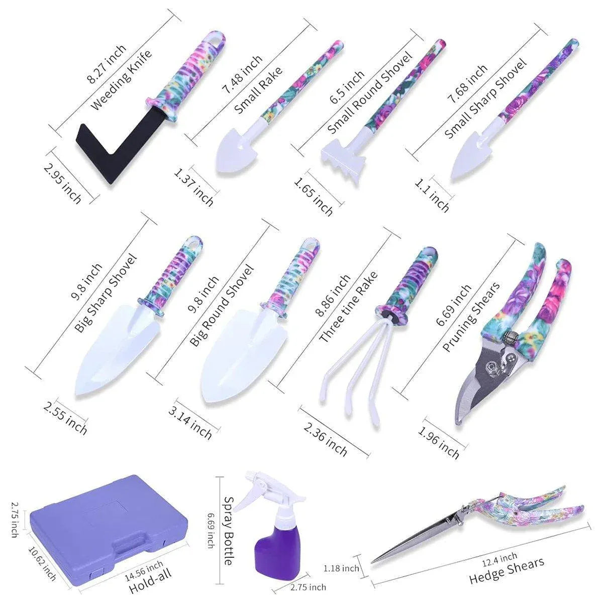 10PCS Garden Tool Kit Shovel Rake Planting Tools Set with Purple Handles Gift