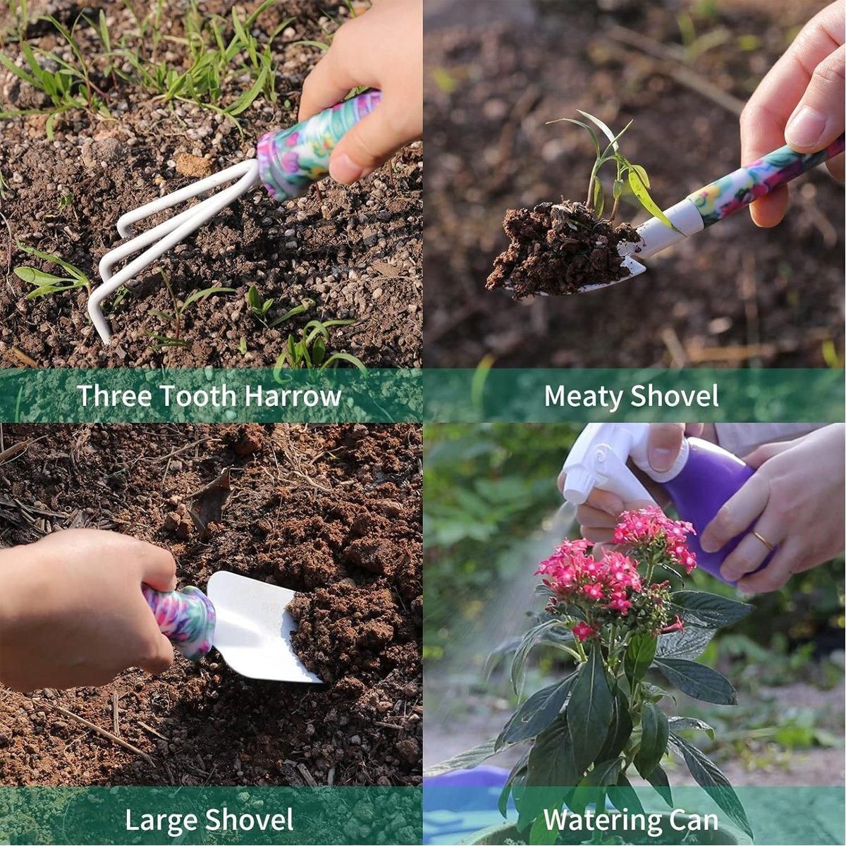 10PCS Garden Tool Kit Shovel Rake Planting Tools Set with Purple Handles Gift