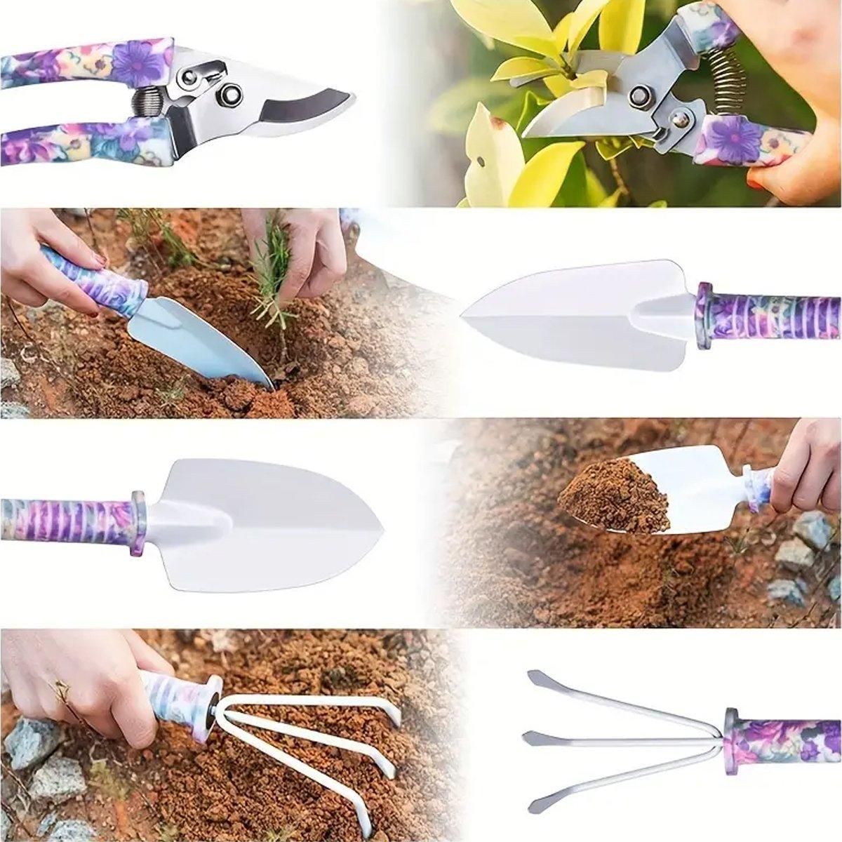 10PCS Garden Tool Kit Shovel Rake Planting Tools Set with Purple Handles Gift