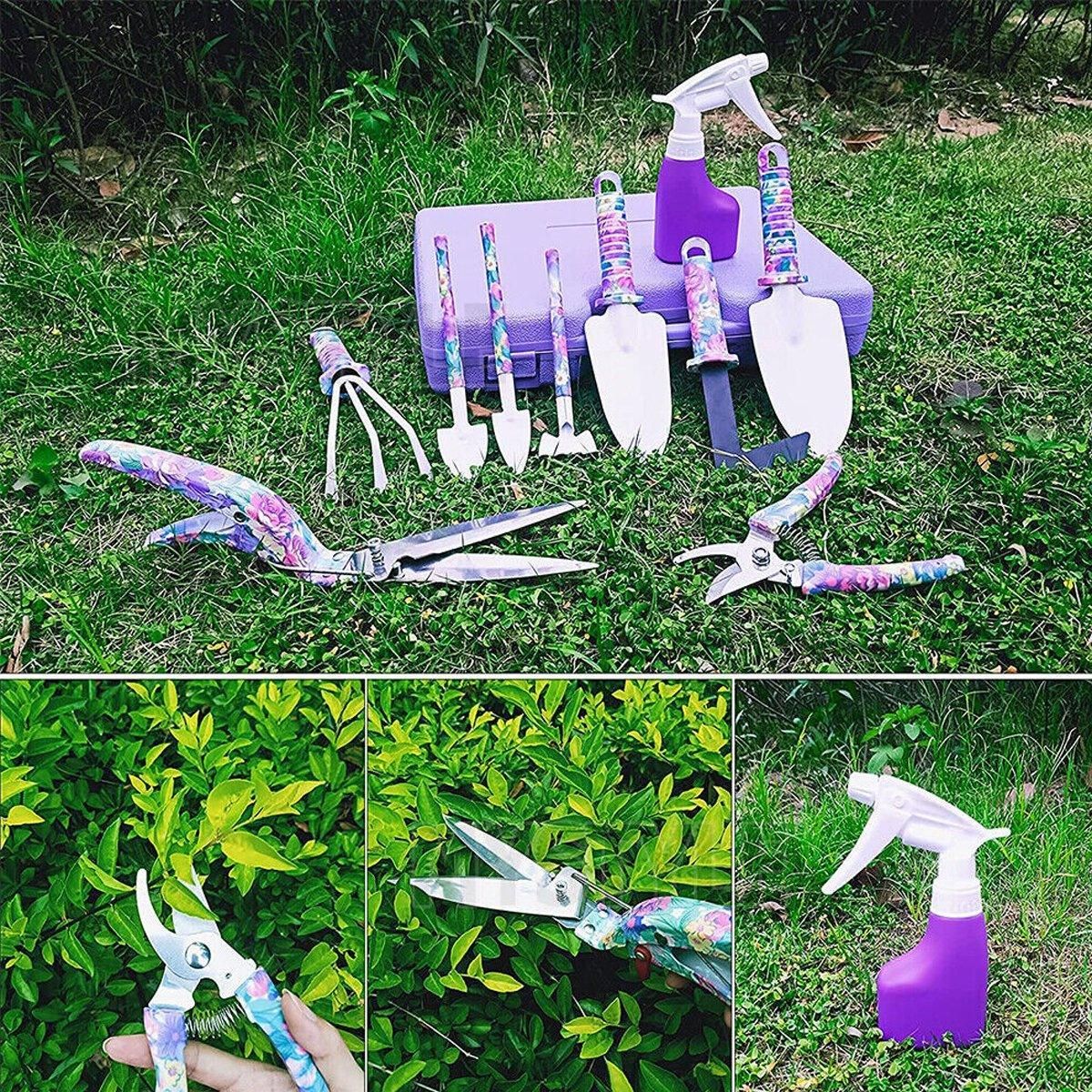 10PCS Garden Tool Kit Shovel Rake Planting Tools Set with Purple Handles Gift
