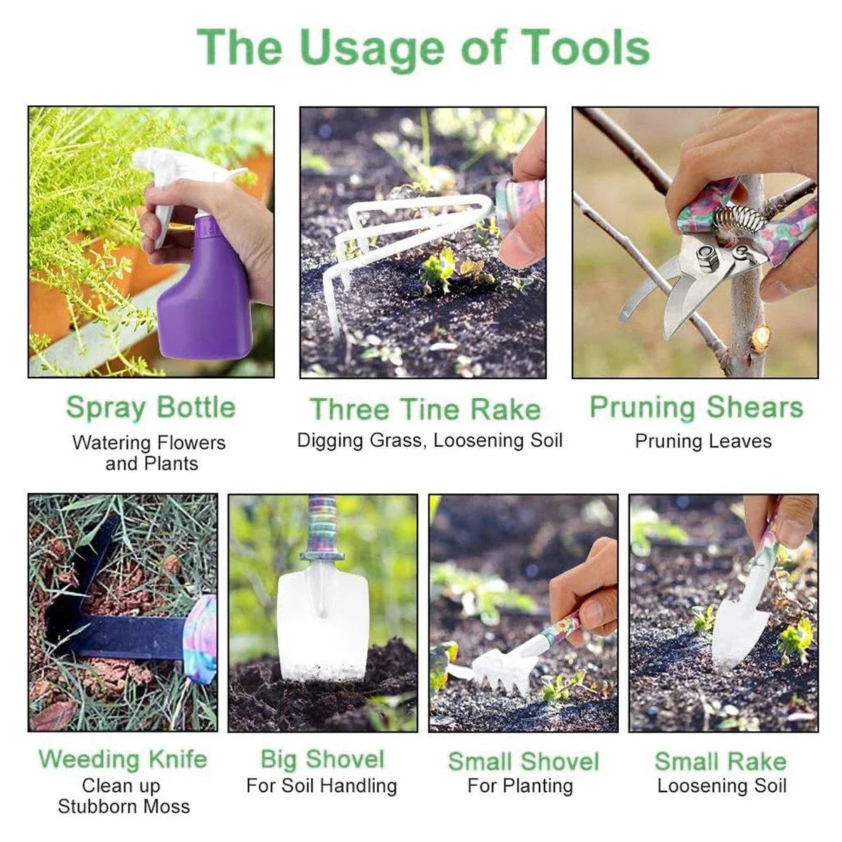 10PCS Garden Tool Kit Shovel Rake Planting Tools Set with Purple Handles Gift