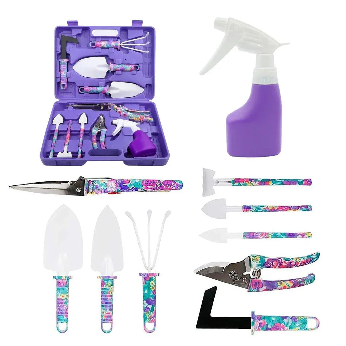10PCS Garden Tool Kit Shovel Rake Planting Tools Set with Purple Handles Gift