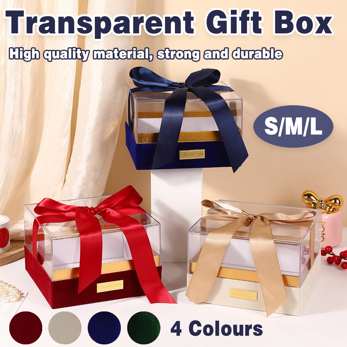 Acrylic Gift Box Clear Souvenir Display Case Bow Storage Container for Packaging - Green - L