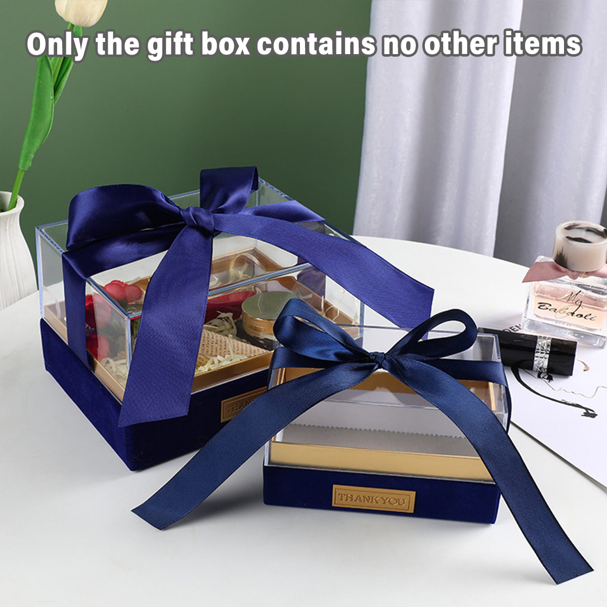 Acrylic Gift Box Clear Souvenir Display Case Bow Storage Container for Packaging - Red - M