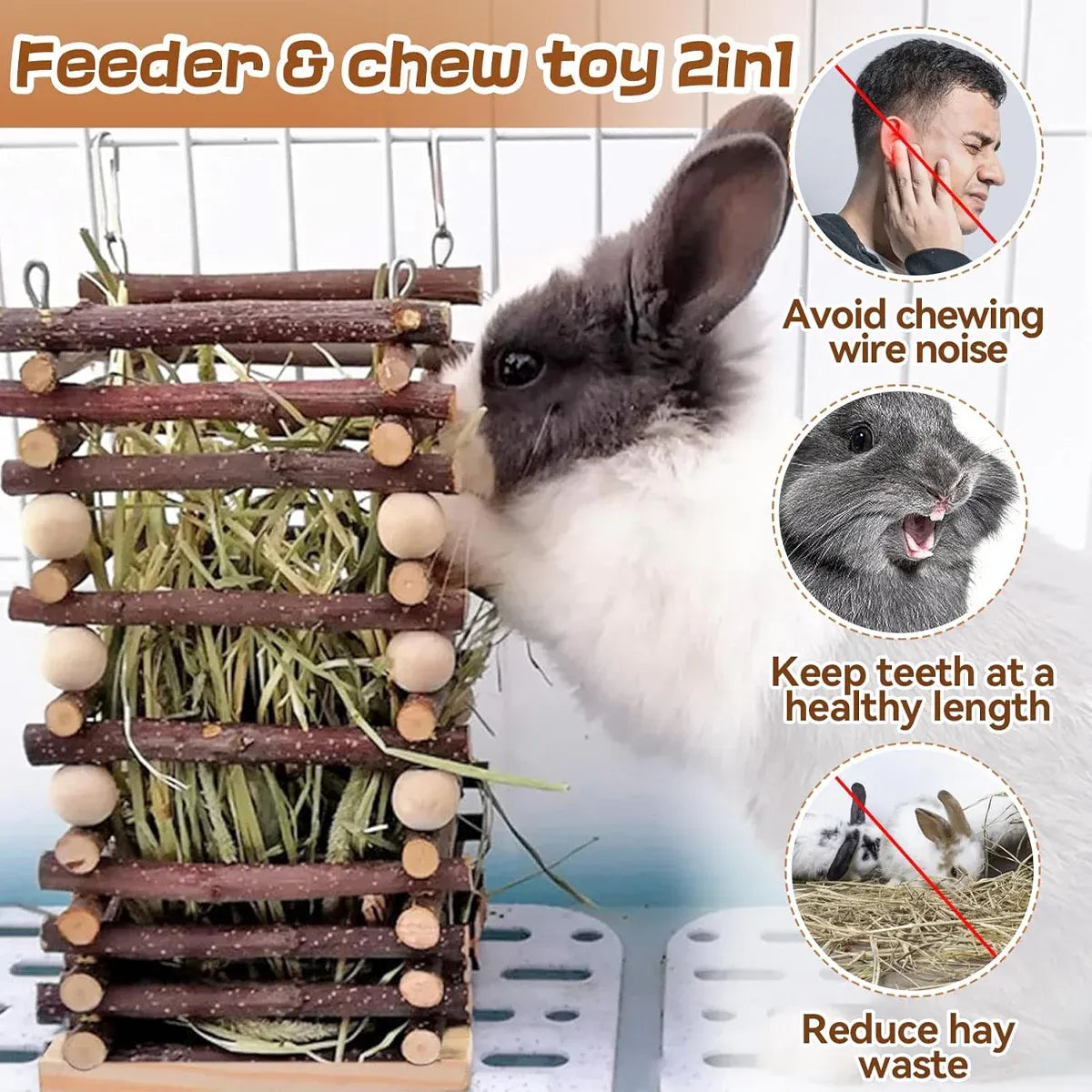 Rabbit Hay Feeder Rack Apple Wood Grass Holder Natural Food Rack Small Pet