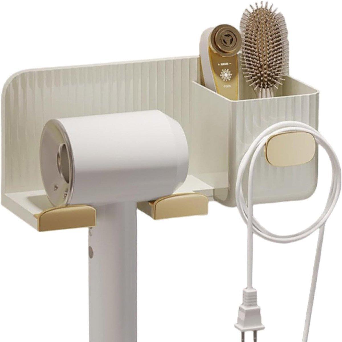 Hair Dryer Holder Rack Plastic Wall Mount No Drill Bathroom Organizer Storage - Gold