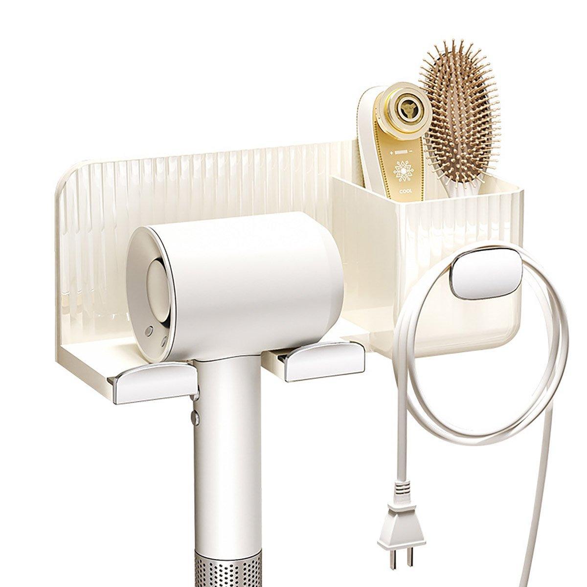 Hair Dryer Holder Rack Plastic Wall Mount No Drill Bathroom Organizer Storage - Silver