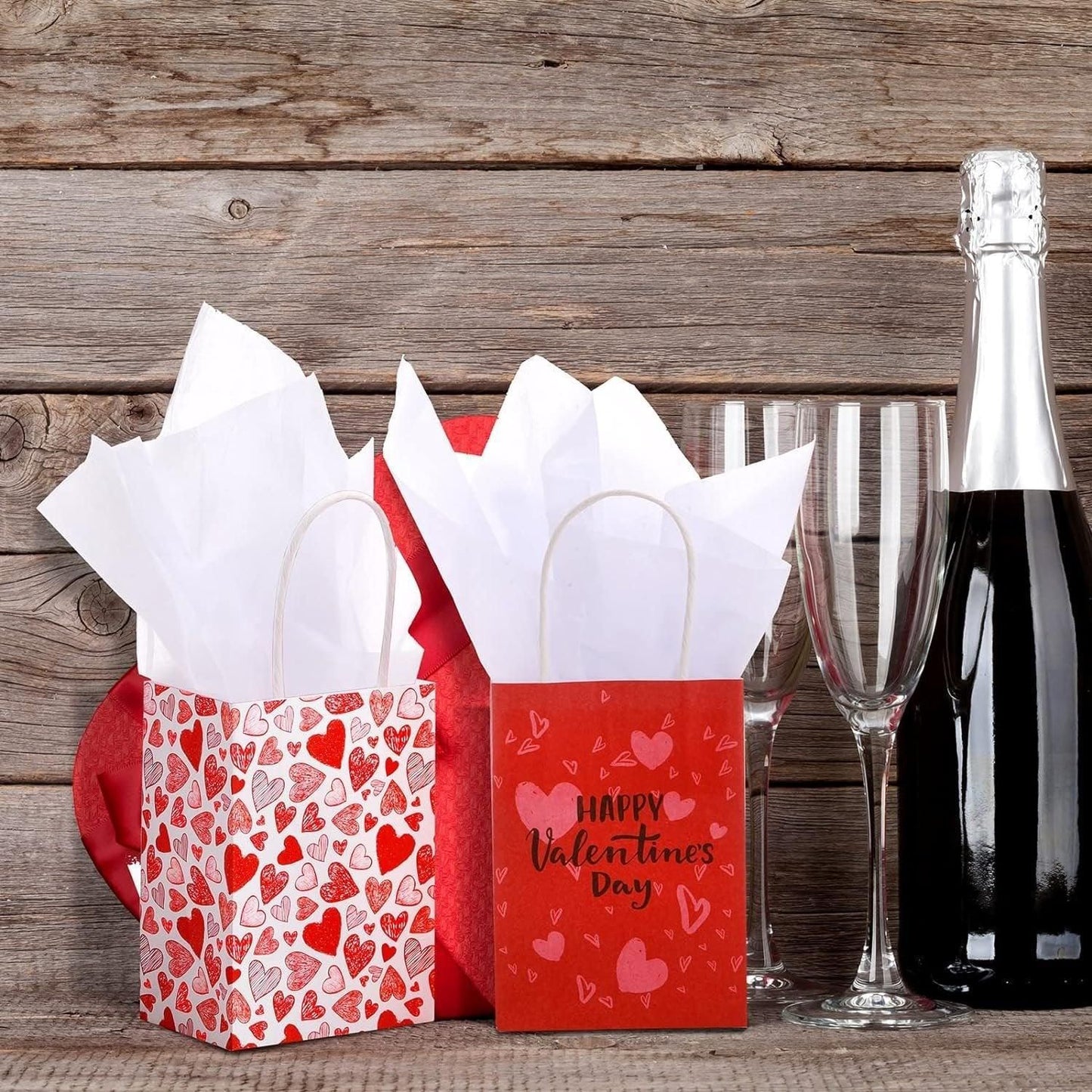 30x Valentines Day Love-Themed Tote Bag Elegant Kraft Paper Handbag Lightweight - Y170