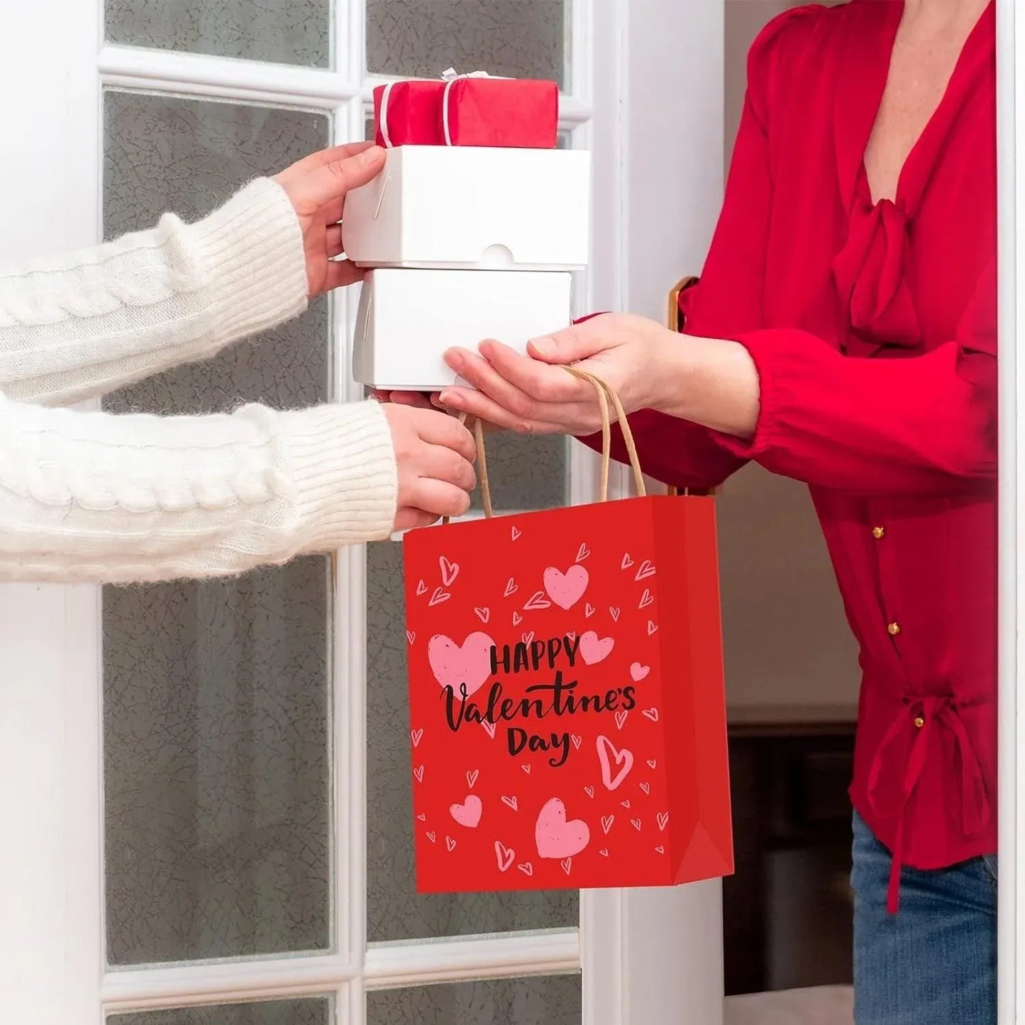 30x Valentines Day Love-Themed Tote Bag Elegant Kraft Paper Handbag Lightweight - Y171