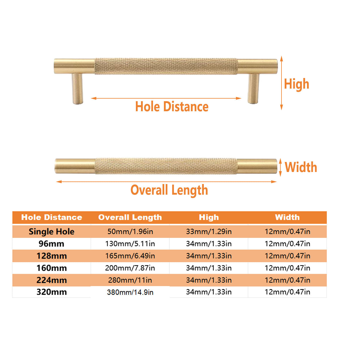 Light Luxury Cabinet Handle Full Copper Gold Straight Knurled Drawer Door Pull - 96mm
