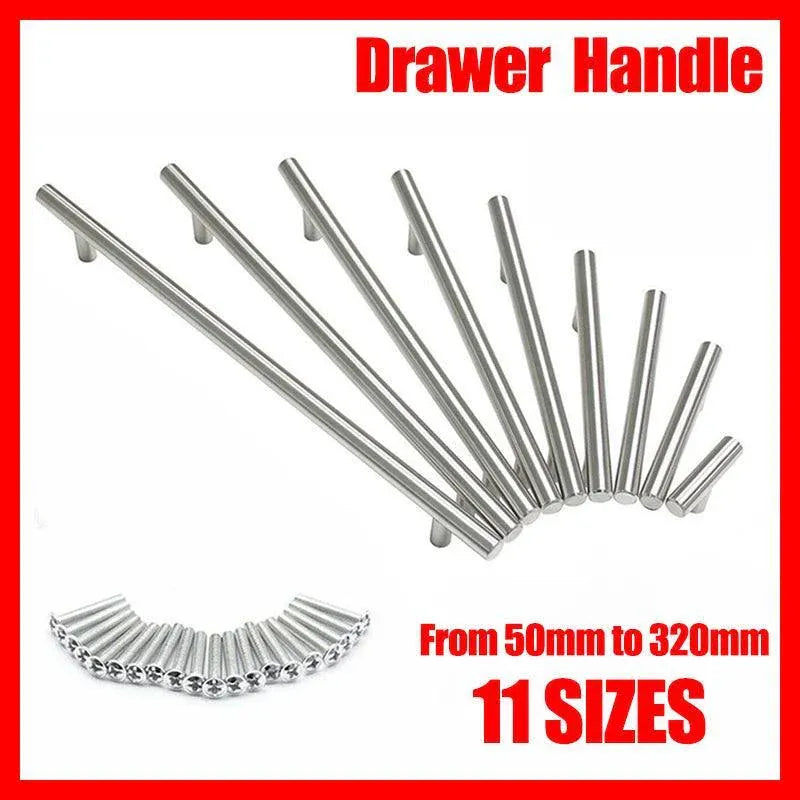 5pcs Silver Kitchen Cabinet Door Handles Stainless Steel Door Drawer Pull T Bar - 500mm/320mm