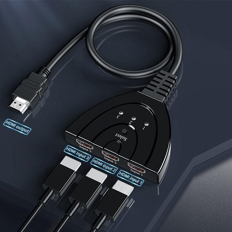 HDMI Switch Splitter 3-in-1 5-in-1 or 1-in-2 1080p 4K Manual or Remote Options - 3 in 1 Switch 4K Remote IR