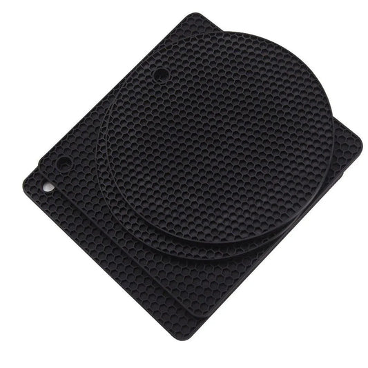 4pcs Silicone Honeycomb Heat Resistant Mats Table Cup Pot Coasters Home Kitchen - Black