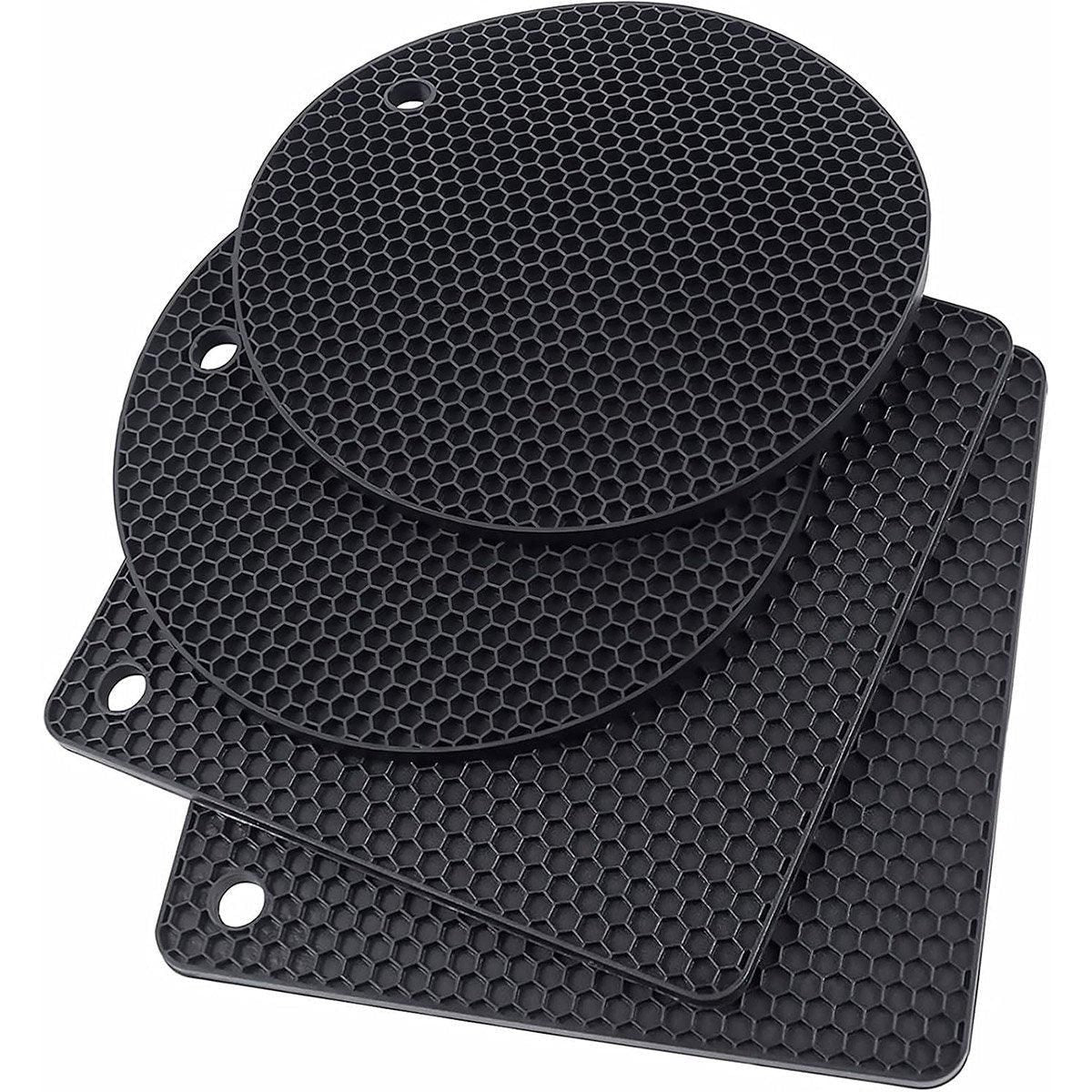 4pcs Silicone Honeycomb Heat Resistant Mats Table Cup Pot Coasters Home Kitchen - Blue