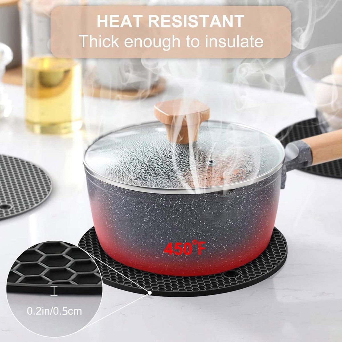 4pcs Silicone Honeycomb Heat Resistant Mats Table Cup Pot Coasters Home Kitchen - Grey
