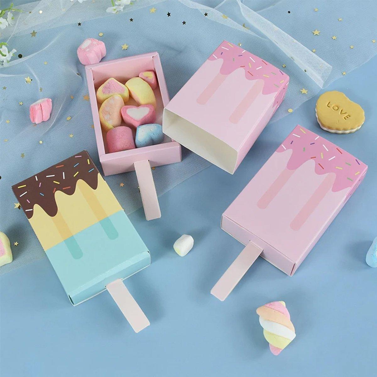 50PCS Creative Ice Cream Candy Gift Boxes Fruit Shaped Party Favor Packaging Box - Pink