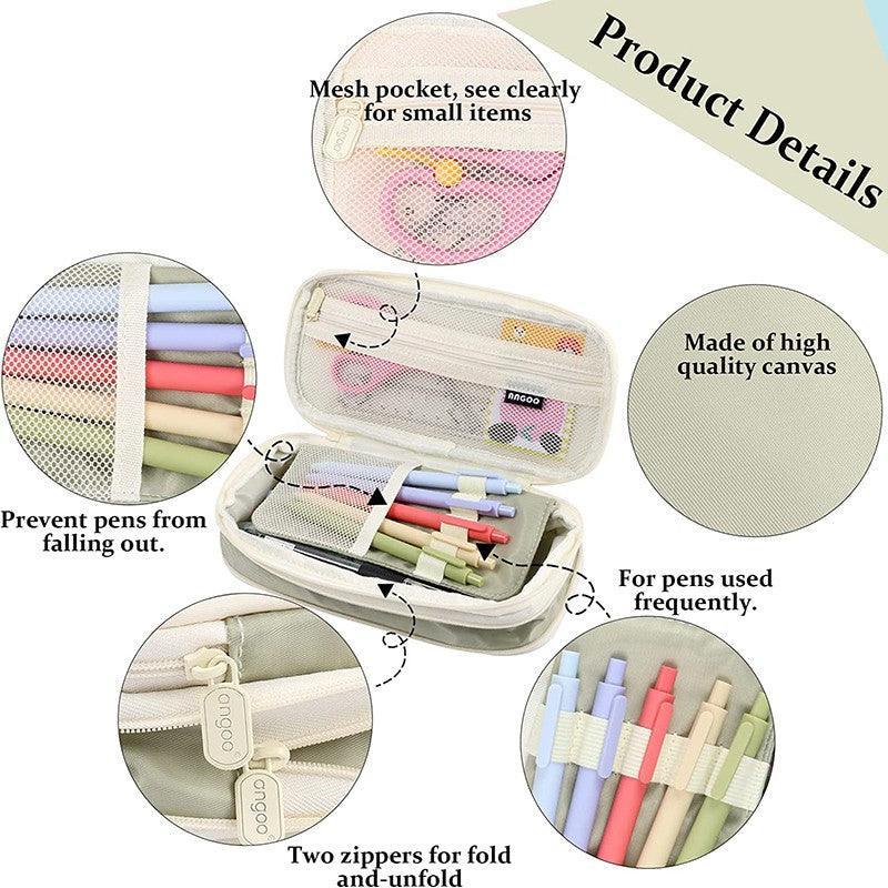 Zipper Pencil Case Pen Bag Organizer School Office Cosmetic Stationery Storage - Beige-Purple