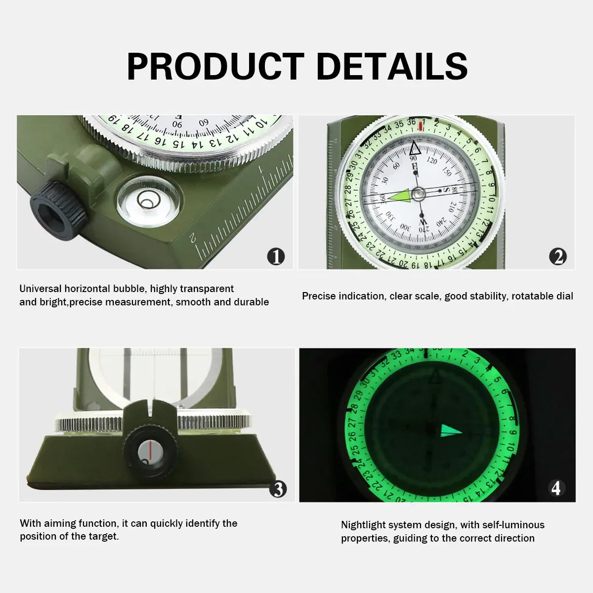 Multi-Function High Precision Compass Durable Luminous for Outdoor Hiking Camping