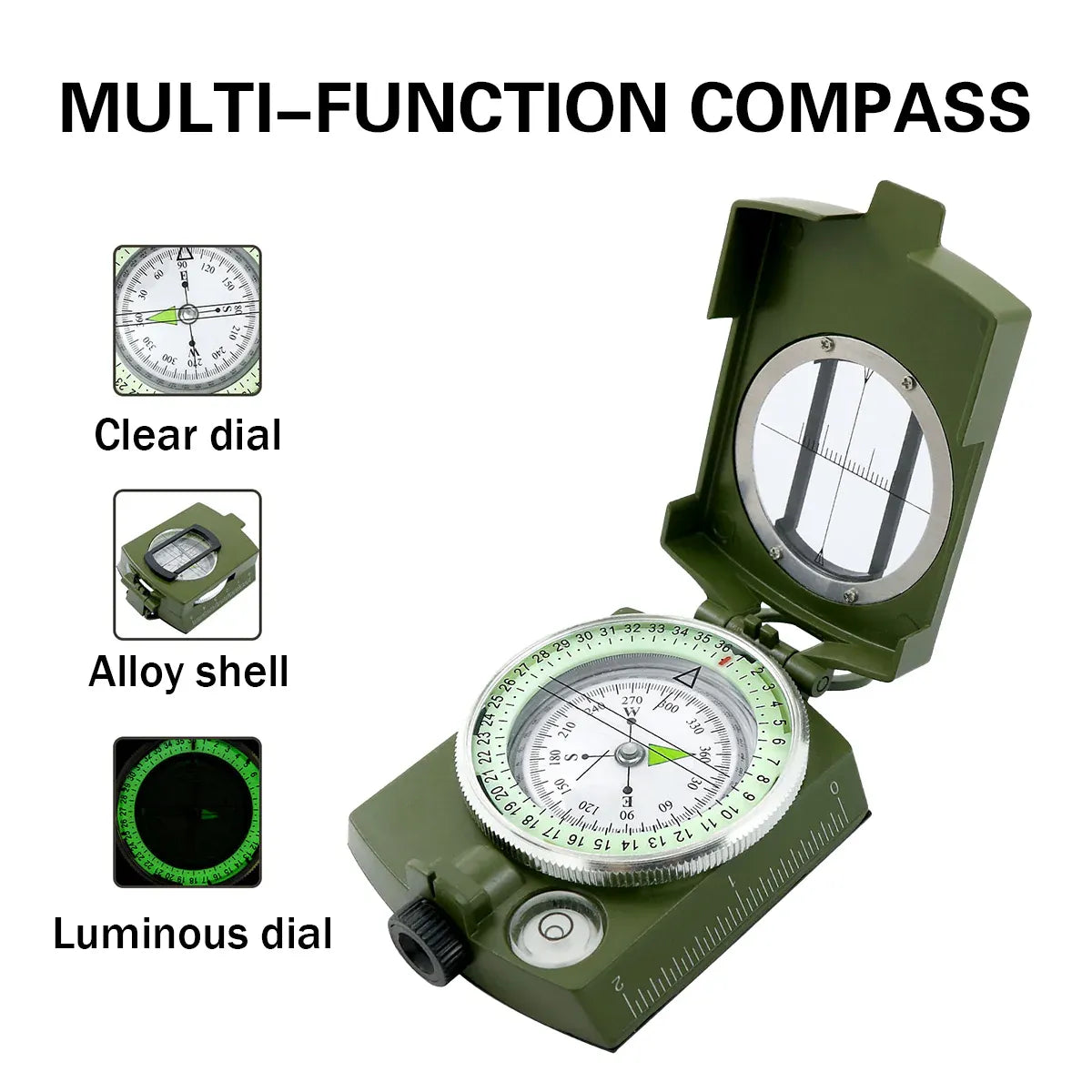 Multi-Function High Precision Compass Durable Luminous for Outdoor Hiking Camping