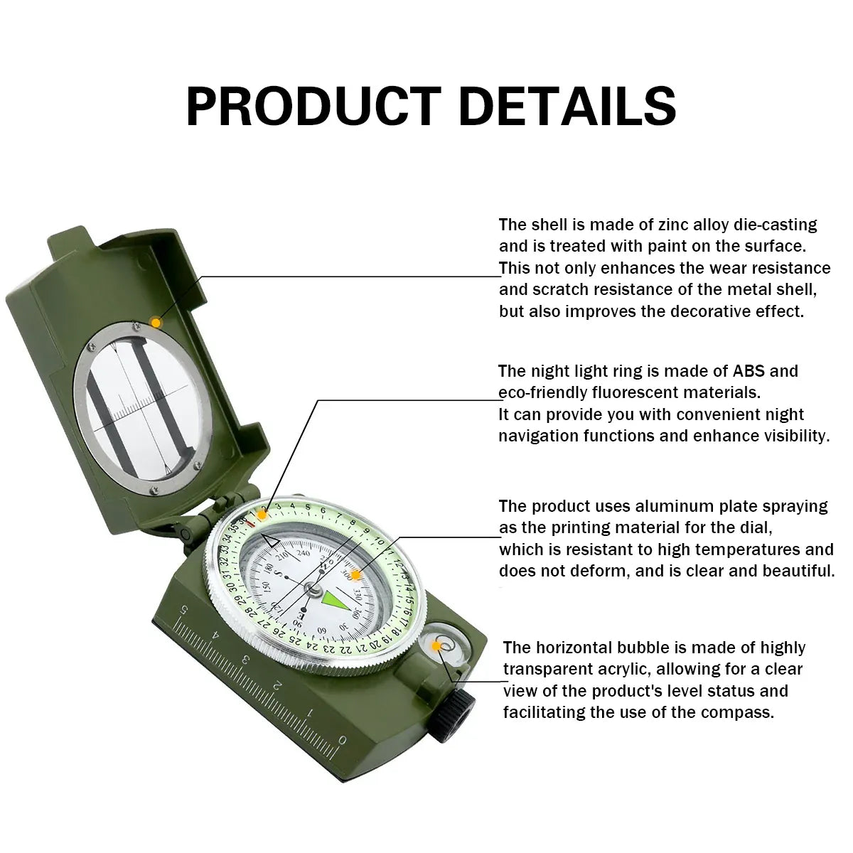Multi-Function High Precision Compass Durable Luminous for Outdoor Hiking Camping