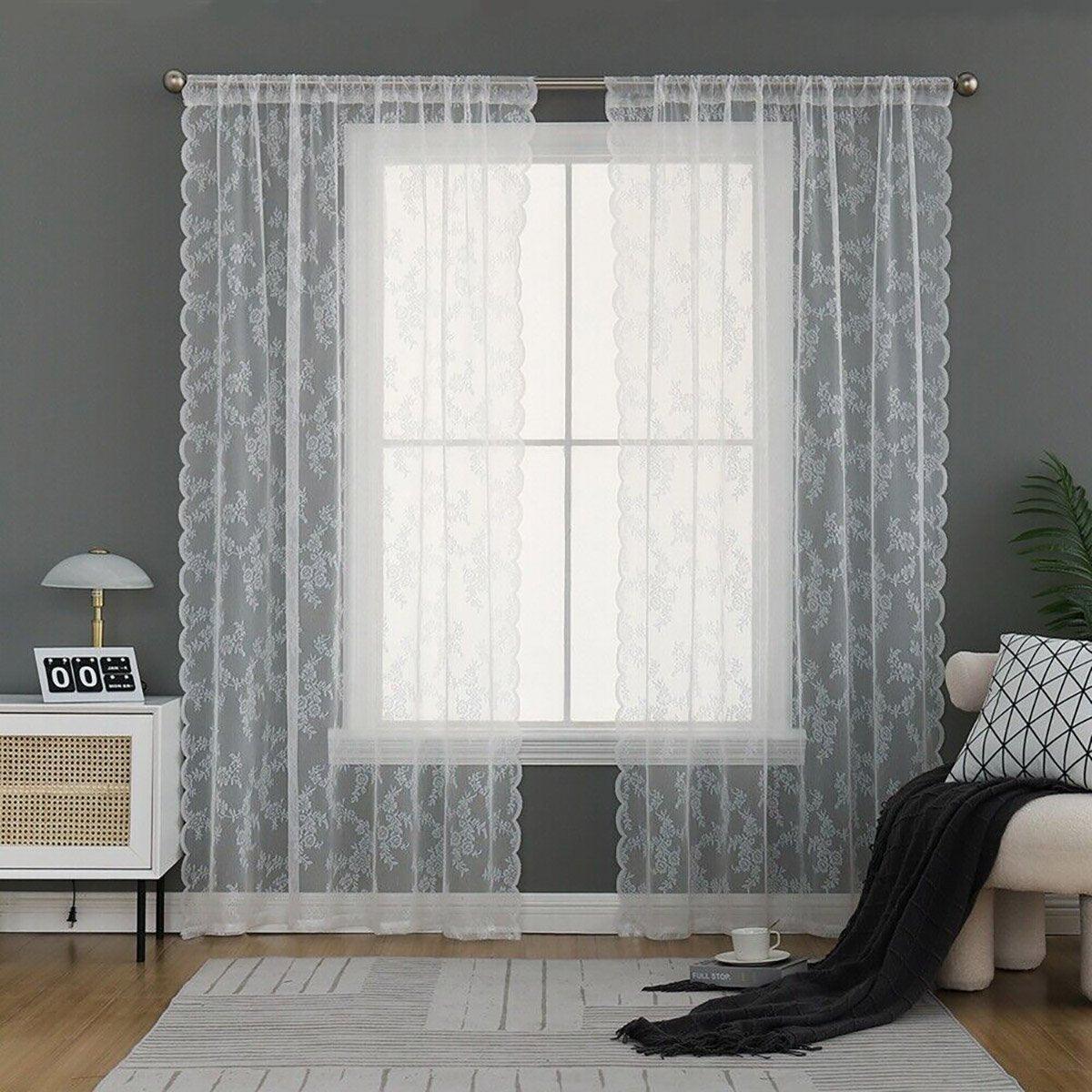 Elegant Lace Curtain Bedroom Window Door Screen Privacy Window Decor - 145*150cm