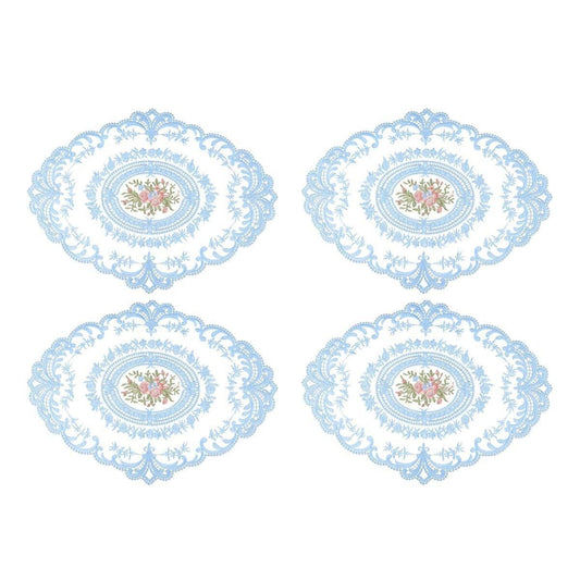 4 Pack Retro Lace Oval Placemats 31x42cm French Crochet Doilies 4 Colors Set - Sky Blue