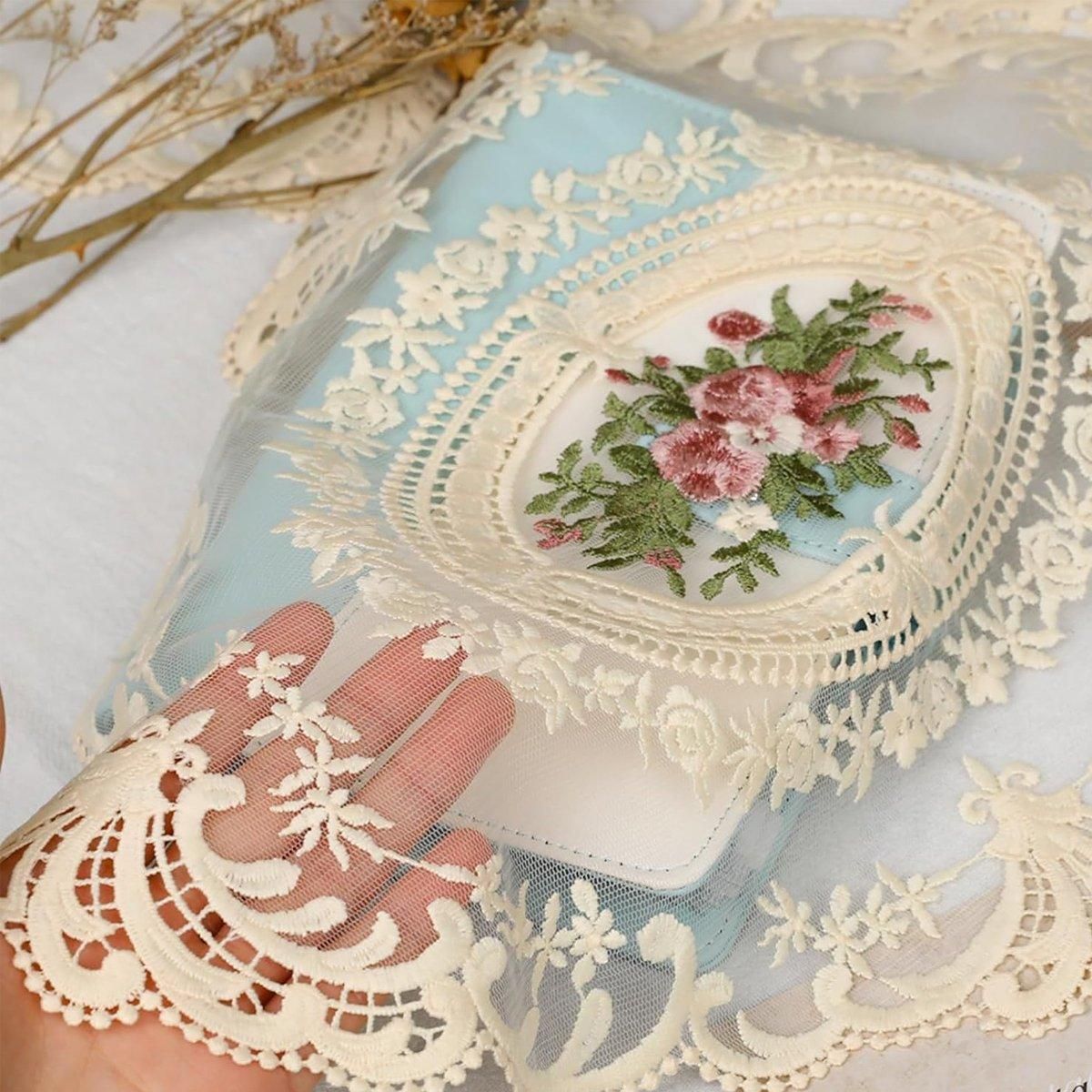 4 Pack Retro Lace Oval Placemats 31x42cm French Crochet Doilies 4 Colors Set - Sky Blue