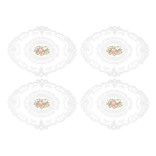 4 Pack Retro Lace Oval Placemats 31x42cm French Crochet Doilies 4 Colors Set - White