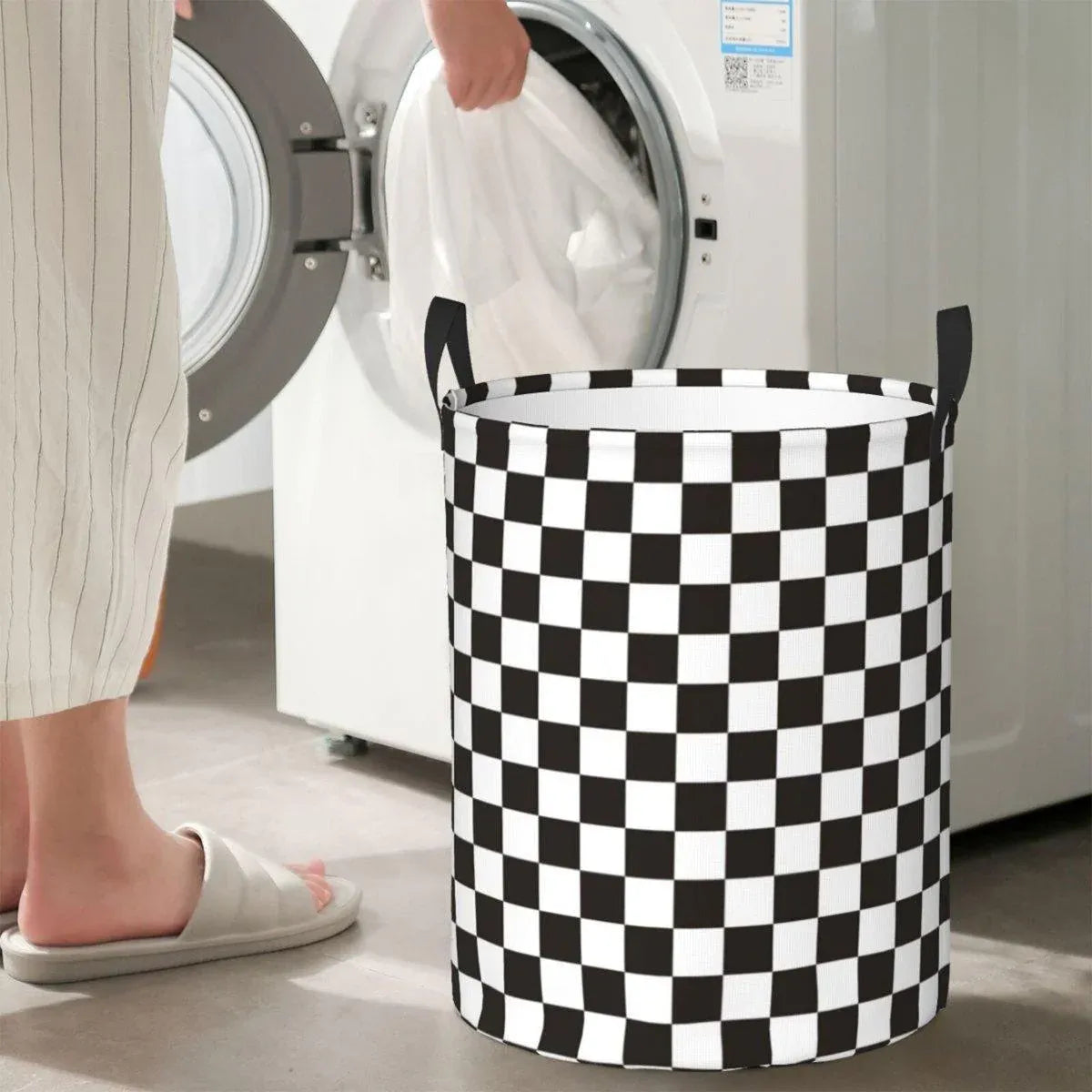 Foldable Laundry Basket Dirty Clothes Hamper Toy Storage Organizer Storage Bin - Black And White Chess
