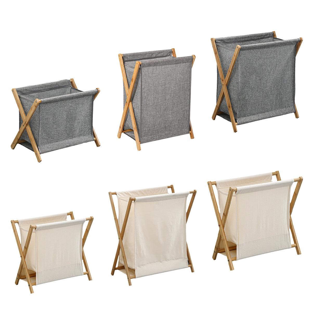Wooden Collapsible Laundry Basket Dirty Clothes Storage Household Organizer - Beige-S