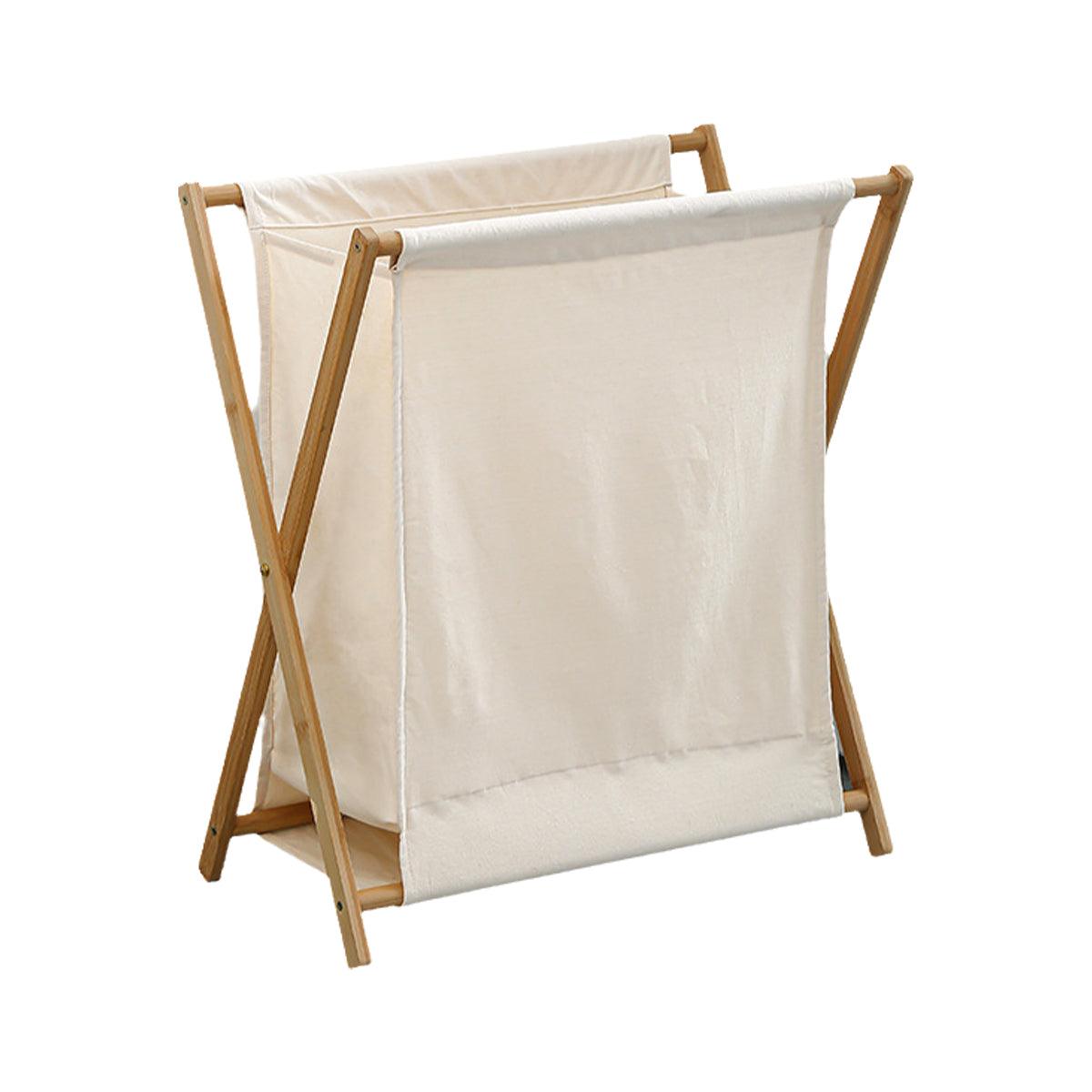 Wooden Collapsible Laundry Basket Dirty Clothes Storage Household Organizer - Beige-S