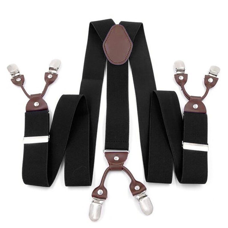 Adjustable 35mm Wide Suspenders for Men with 6 Clips Elastic Leather Braces - Grey