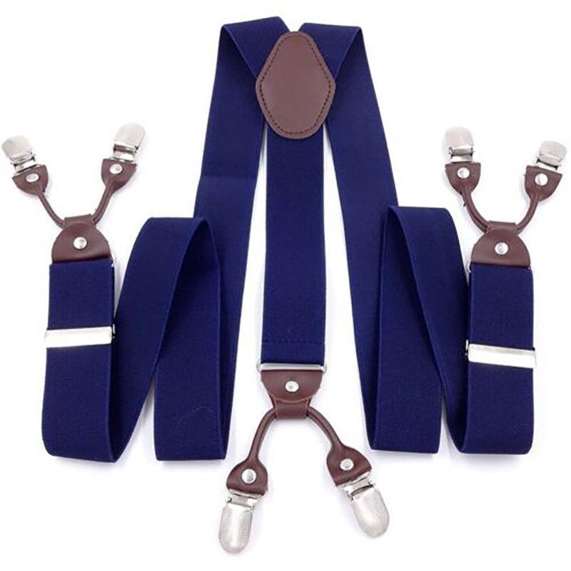 Adjustable 35mm Wide Suspenders for Men with 6 Clips Elastic Leather Braces - Red