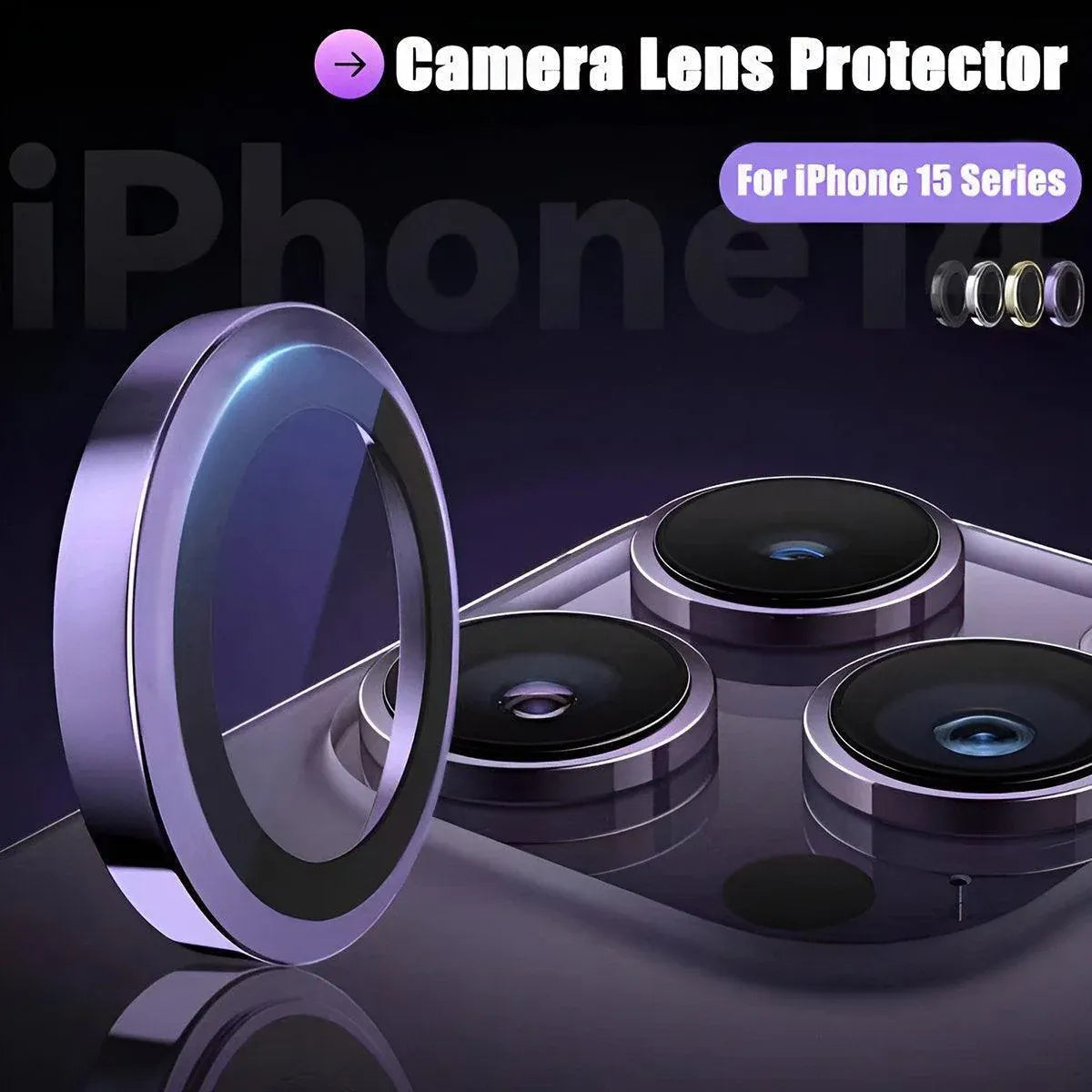 For Apple iPhone 15/15 Plus Camera Lens Protector Glass Screen Metal Ring - Yellow