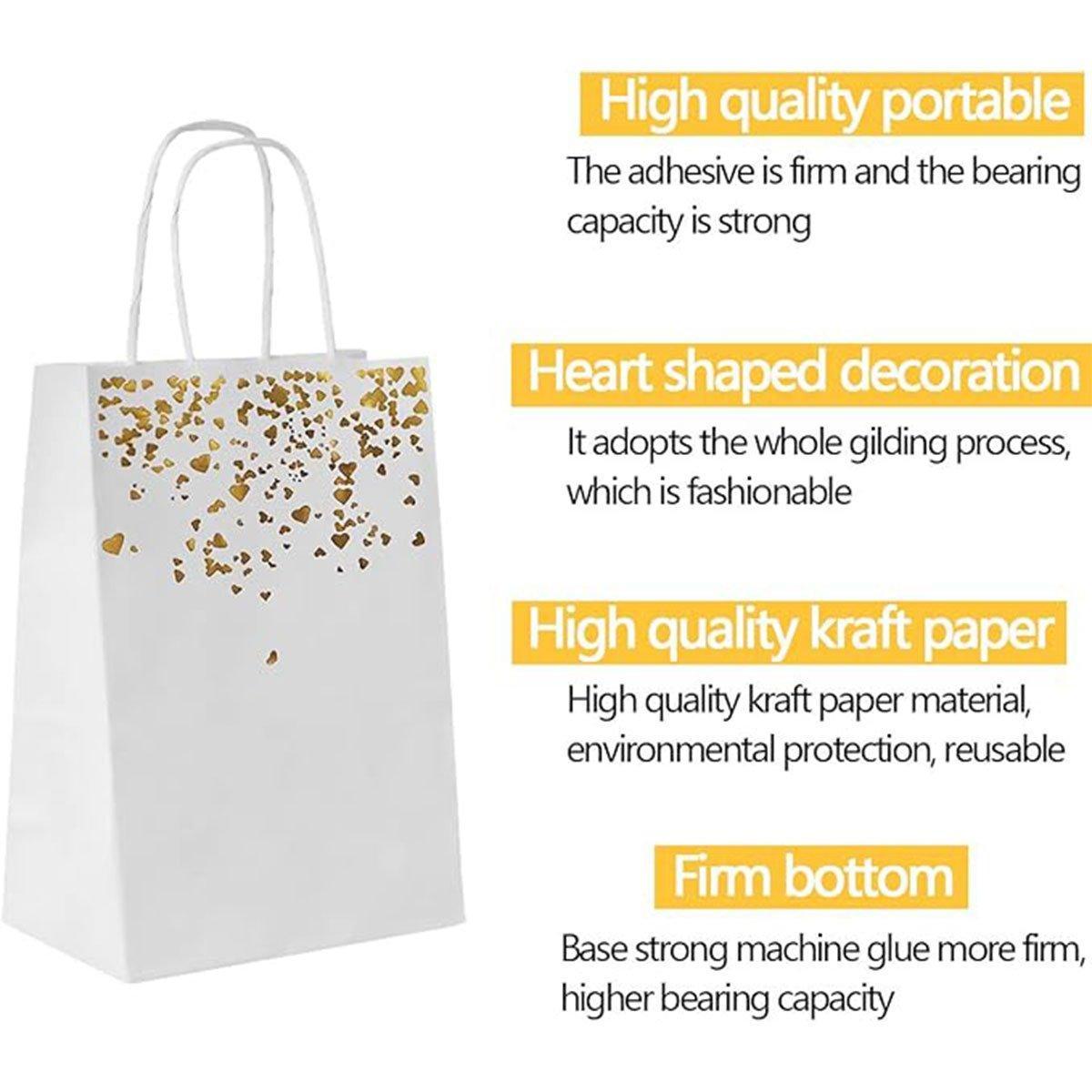 30PCS Kraft Paper Gift Bags Small Love Candy Bags Gold Foil Wedding Party Favors - White-Rose Gold Foil
