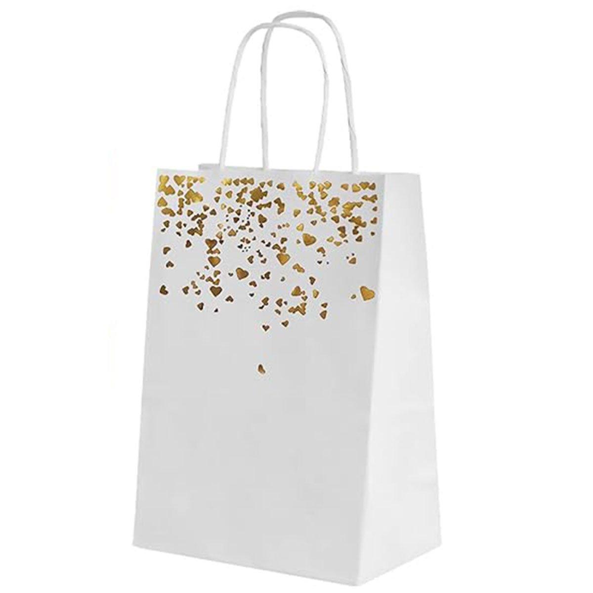 30PCS Kraft Paper Gift Bags Small Love Candy Bags Gold Foil Wedding Party Favors - White-Rose Gold Foil