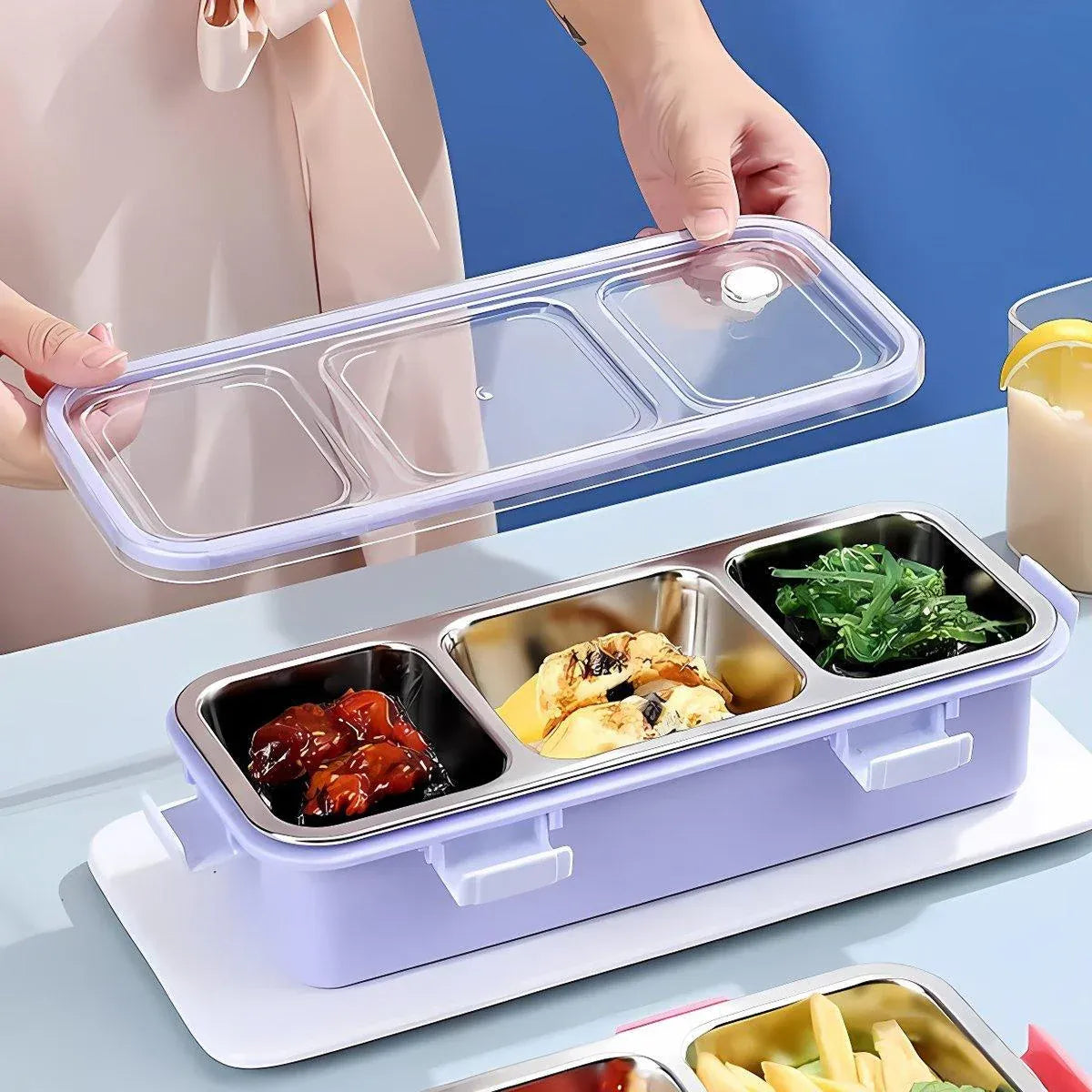 Stainless Steel Lunch Box Compartment Bento Box Food Container for Meal Prep Use - Green