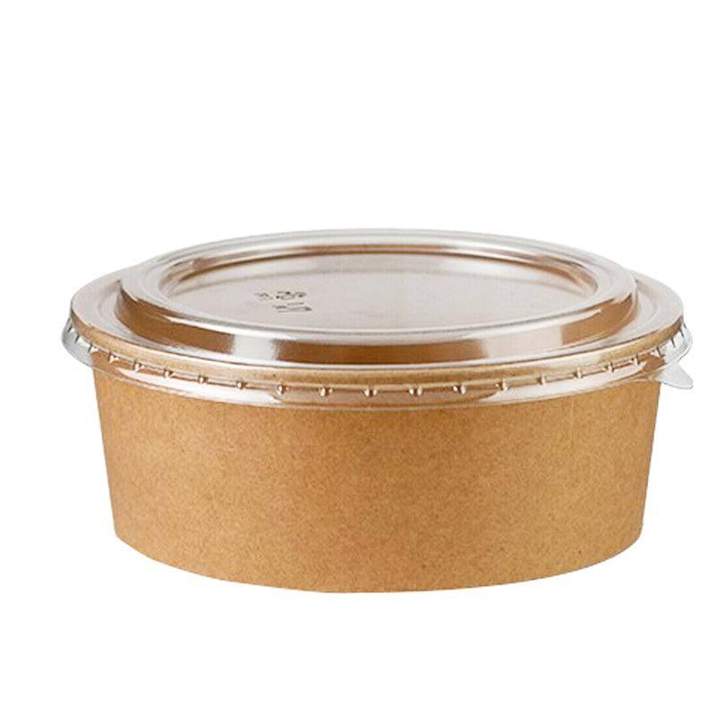 Take Away Kraft Paper Salad Bowl Food Grade Takeout Tableware Food Bowl With Lid - 50PCS-750ML