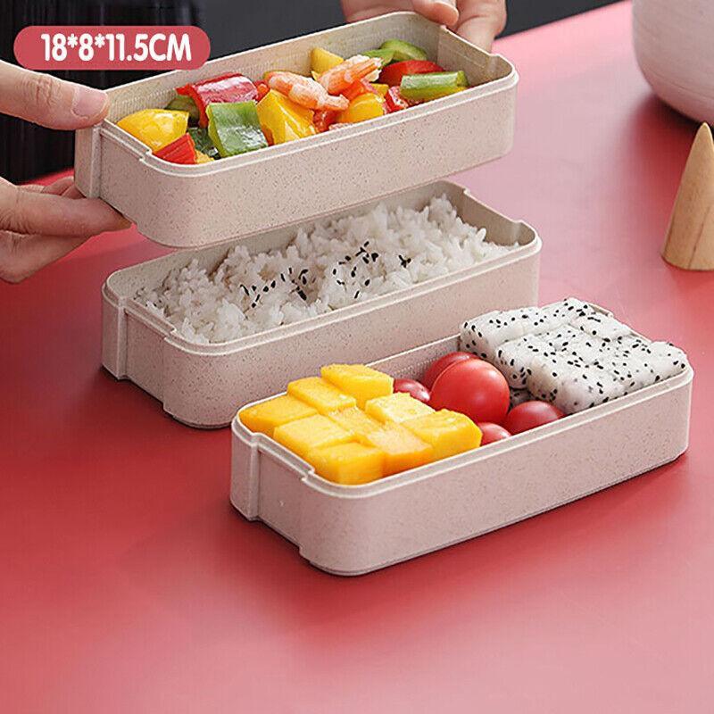Lunch Box 3-Layer Bento Food Container 900ml with Spoon Fork Portable Student Use - Green