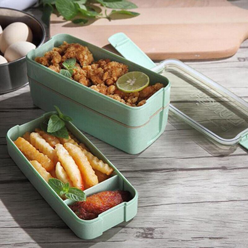 Lunch Box 3-Layer Bento Food Container 900ml with Spoon Fork Portable Student Use - Pink