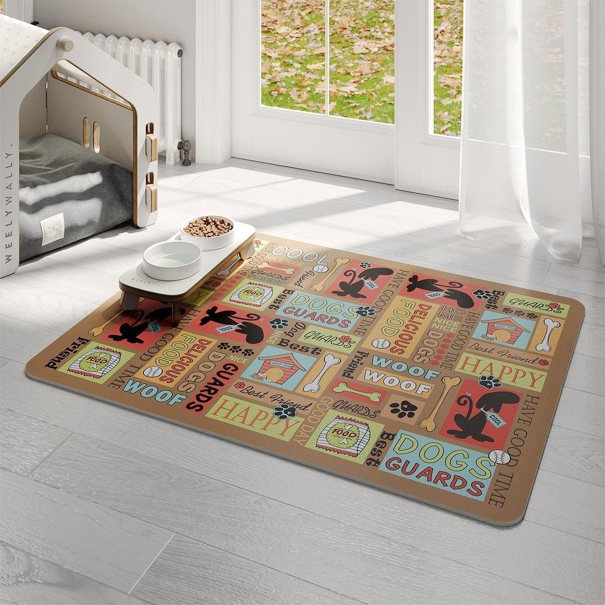 Waterproof Pet Floor Mat Carpet For Dog Cage Feeding Area Anti Slip Washable - Dog-White